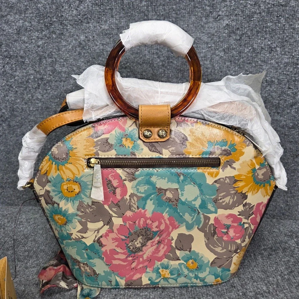 Patricia Nash First Bloom Meldola Dome Satchel crossbody bag Floral Leather $219